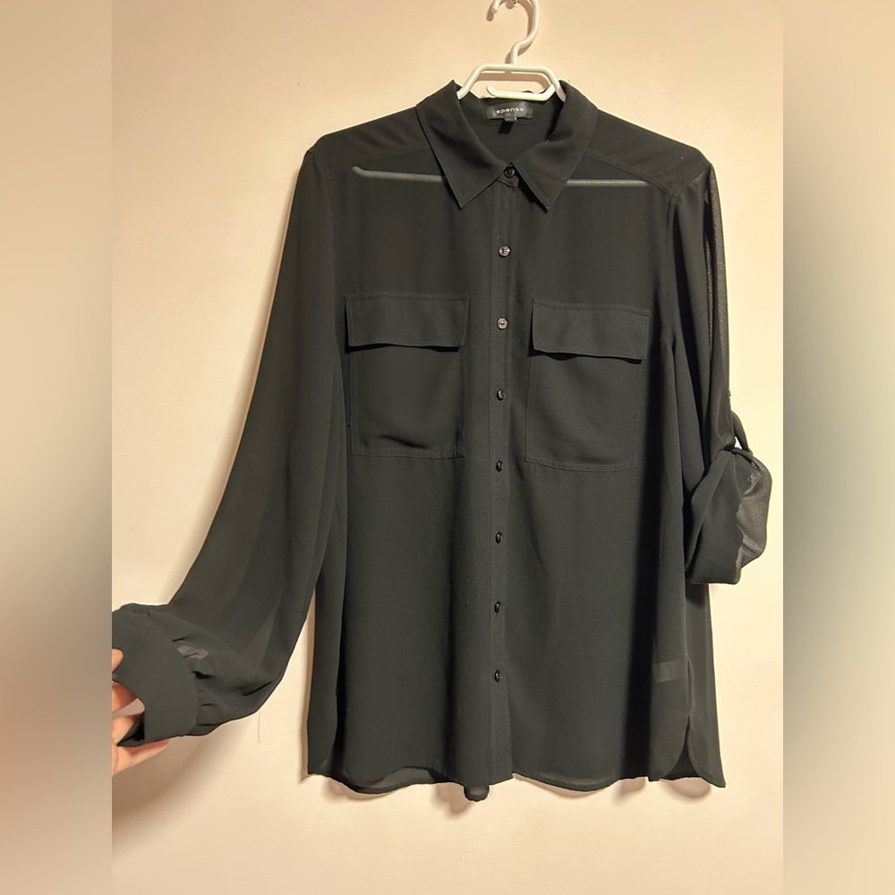 Sheer long sleeve Black Blouse